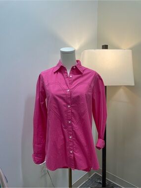 Kerri Rosenthal Pink Heart Button-Down Shirt Long Sleeve Cotton